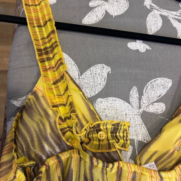 💛”Anthropologie Chaundry KC”Yellow and Brown Mixed Media  Smocked Maxi SunDress🤎 - Picture 14 of 15